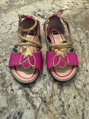Gucci Hot Pink, Gold & Green Floral Girls' Sandals